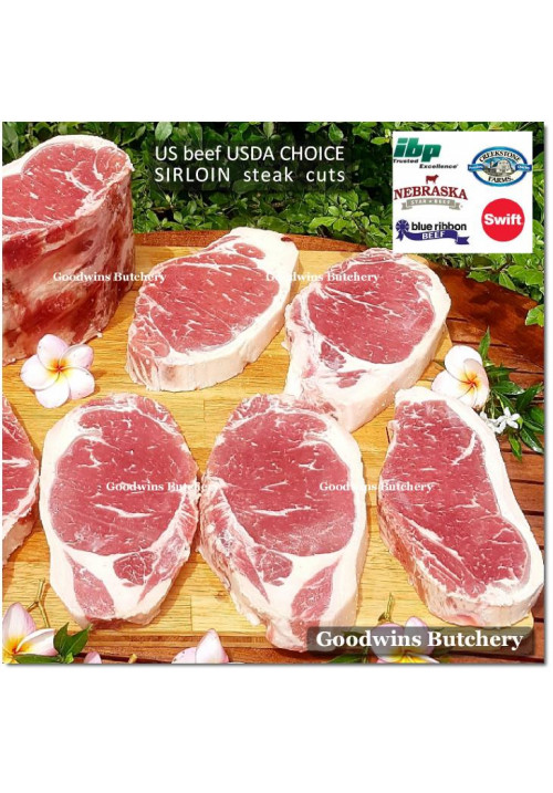 Beef Sirloin America USDA US CHOICE (Striploin / Porterhouse / Has Luar) frozen steak cuts thickness: 2, 1, 3/4, 3/8 inch (price/kg) brand IBP